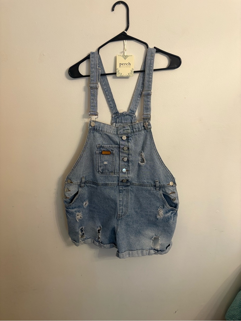 Cozy cottage large distressed overalls 10/12